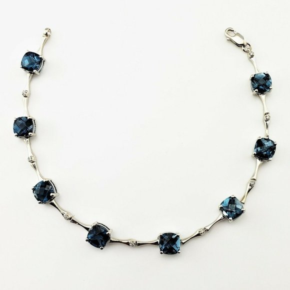 14 K White Gold Blue Tourmaline Diamond Bracelet - Picture 1 of 8
